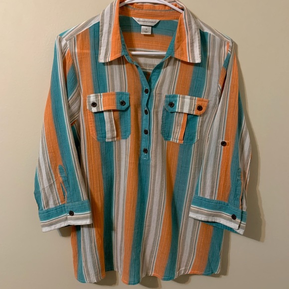 Christopher & Banks Tops - Christopher & Banks Stripped Adjustable Sleeves Top size Medium